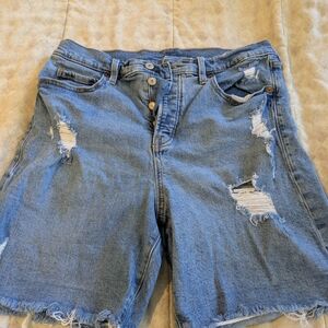 Women's Classic High-Waist Distressed Denim Shorts - Light Blue Size 14